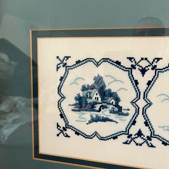Vintage Framed Blue and White Embroidered Art - Picture 12 of 15